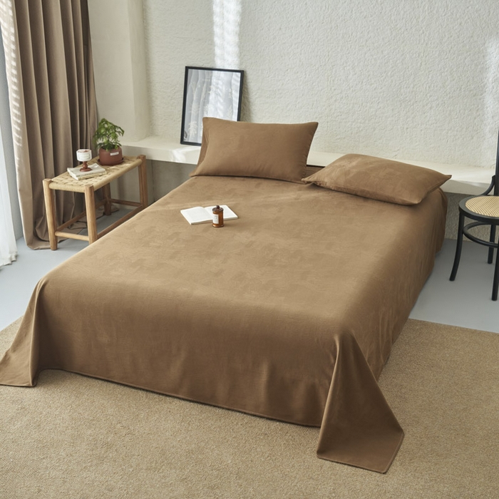 91家纺网 家纺一手货源 找家纺 早晨家纺 2025新款肌理纹纯棉提花床单 肌理纹床单-棕色