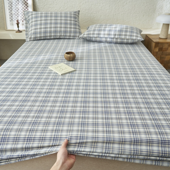 91家纺网 家纺一手货源 找家纺 早晨家纺 2025新款色织纯棉水洗棉床笠 温尼-烟兰