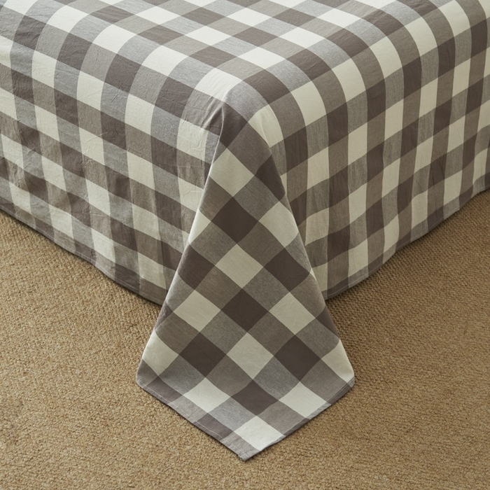 91家纺网 家纺一手货源 找家纺 早晨家纺 2025新款色织纯棉水洗棉床单 灰中格