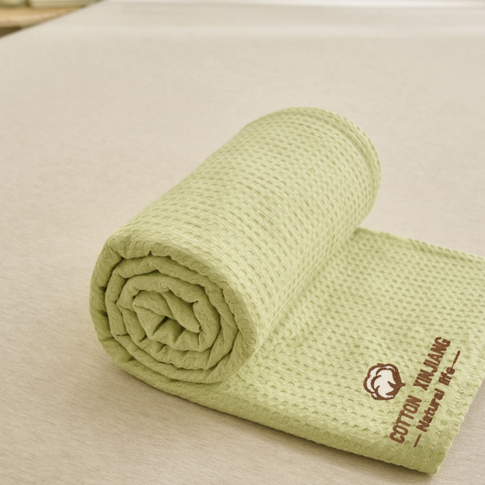 91家纺网 家纺一手货源 找家纺 早晨家纺 2025新款纯棉华夫格床单 纯棉华夫格床单-黄绿