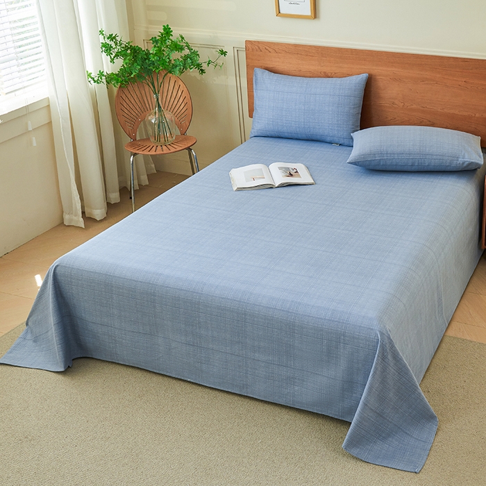 91家纺网 家纺一手货源 找家纺 义博家纺 2025新款纯棉老粗布床单 海军蓝