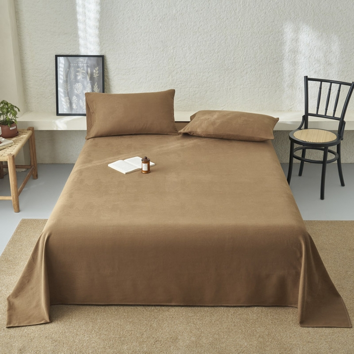 91家纺网 家纺一手货源 找家纺 早晨家纺 2025新款肌理纹纯棉提花床单 肌理纹床单-棕色