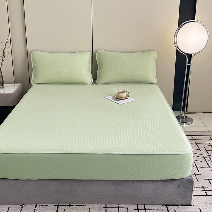 91家纺网 家纺一手货源 找家纺 凌云家纺 2025新款100%锦纶凉席床笠款可水洗冰丝席三明治软席 绿色