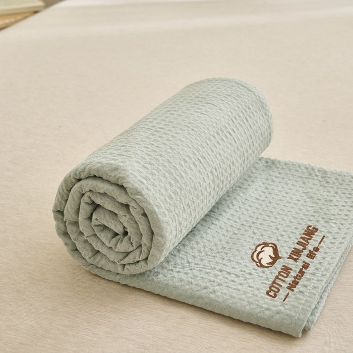 91家纺网 家纺一手货源 找家纺 早晨家纺 2025新款纯棉华夫格床单 纯棉华夫格床单-浅蓝