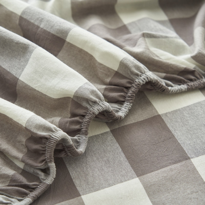 91家纺网 家纺一手货源 找家纺 早晨家纺 2025新款色织纯棉水洗棉床笠 灰中格