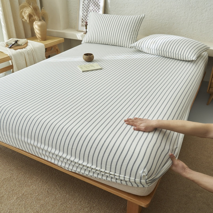 91家纺网 家纺一手货源 找家纺 早晨家纺 2025新款色织纯棉水洗棉床笠 格律时尚-灰