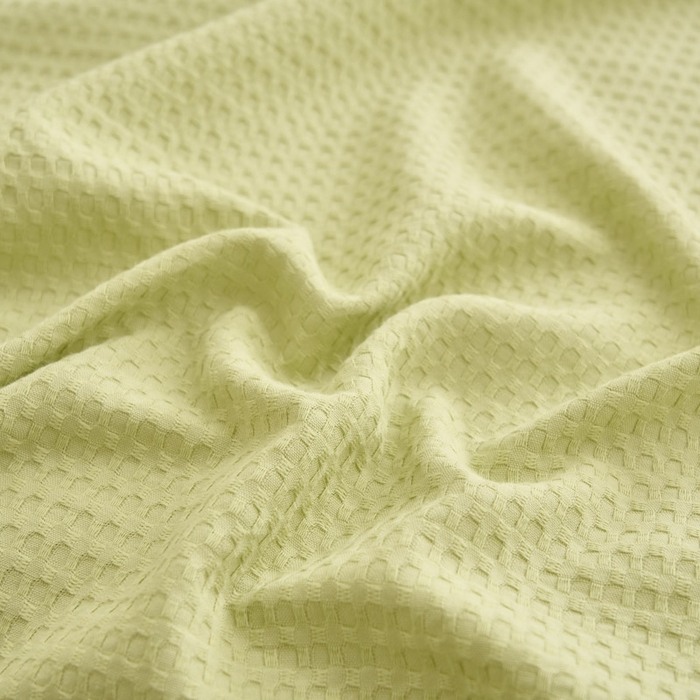 91家纺网 家纺一手货源 找家纺 早晨家纺 2025新款纯棉华夫格床单 纯棉华夫格床单-黄绿