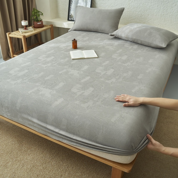 91家纺网 家纺一手货源 找家纺 早晨家纺 2025新款肌理纹纯棉提花床笠 肌理纹床笠-浅灰