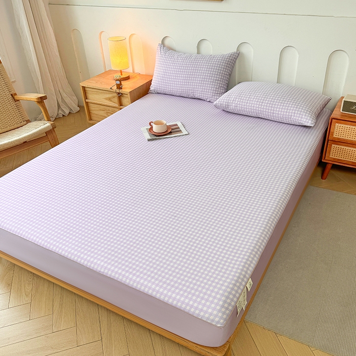 91家纺网 家纺一手货源 找家纺 笠裙家纺 2025新款进口凉感莱赛尔天丝床笠套三件套 美格紫