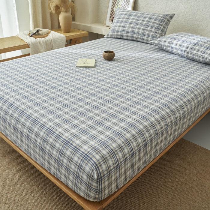 91家纺网 家纺一手货源 找家纺 早晨家纺 2025新款色织纯棉水洗棉床笠 温尼-烟兰