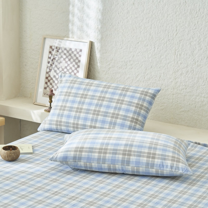 91家纺网 家纺一手货源 找家纺 早晨家纺 2025新款色织纯棉水洗棉床单 森迪-蓝