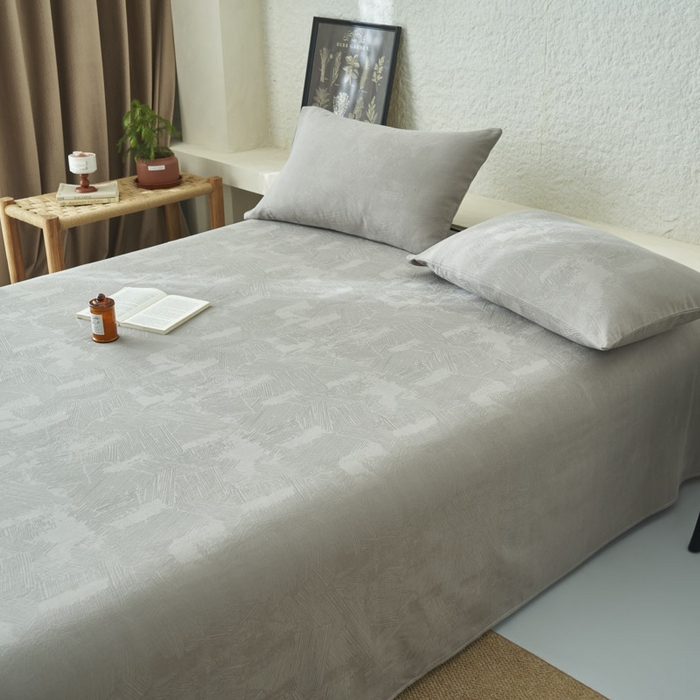 91家纺网 家纺一手货源 找家纺 早晨家纺 2025新款肌理纹纯棉提花床单 肌理纹床单-浅灰