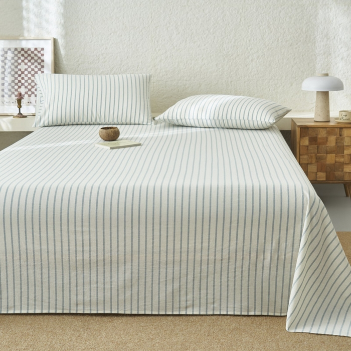 91家纺网 家纺一手货源 找家纺 早晨家纺 2025新款色织纯棉水洗棉床单 格律时尚-浅兰