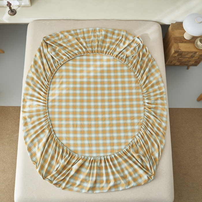 91家纺网 家纺一手货源 找家纺 早晨家纺 2025新款色织纯棉水洗棉床笠 沐夏-桔