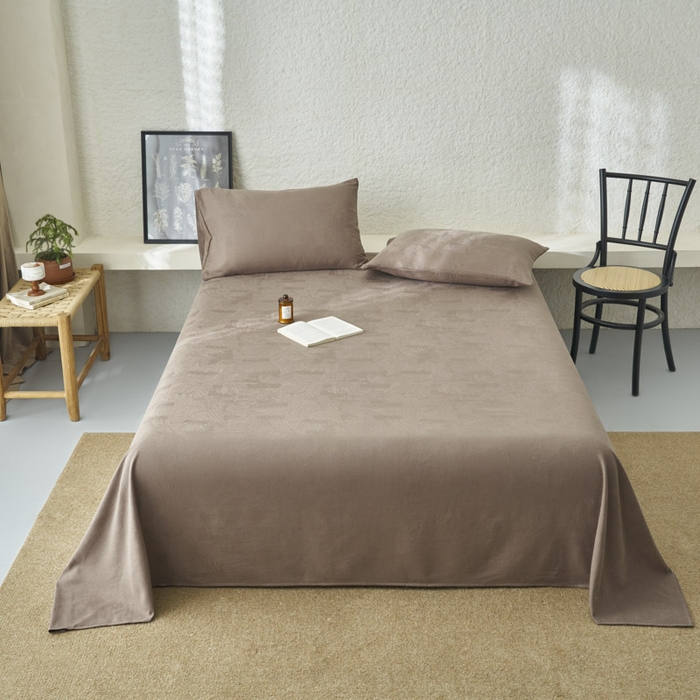 91家纺网 家纺一手货源 找家纺 早晨家纺 2025新款肌理纹纯棉提花床单 肌理纹床单-中灰