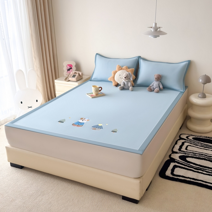 91家纺网 家纺一手货源 找家纺 九花鹿 2025新款凉感PE卡通冰丝席-凉席款 雪纳瑞