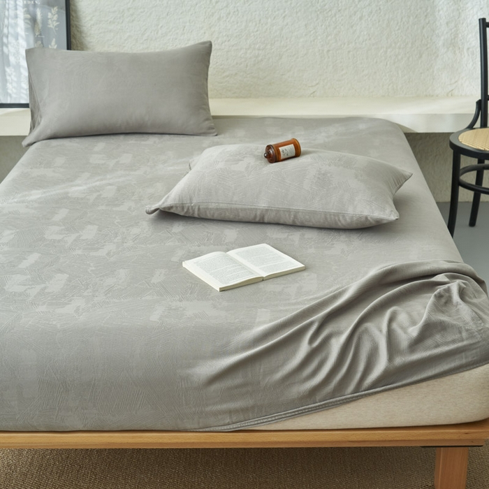 91家纺网 家纺一手货源 找家纺 早晨家纺 2025新款肌理纹纯棉提花床笠 肌理纹床笠-浅灰