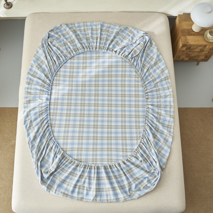 91家纺网 家纺一手货源 找家纺 早晨家纺 2025新款色织纯棉水洗棉床笠 森迪-蓝