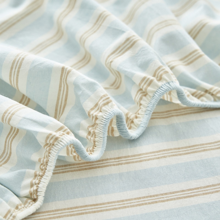 91家纺网 家纺一手货源 找家纺 早晨家纺 2025新款色织纯棉水洗棉床笠 科瑞-蓝