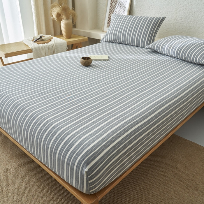 91家纺网 家纺一手货源 找家纺 早晨家纺 2025新款色织纯棉水洗棉床笠 雅诗-灰