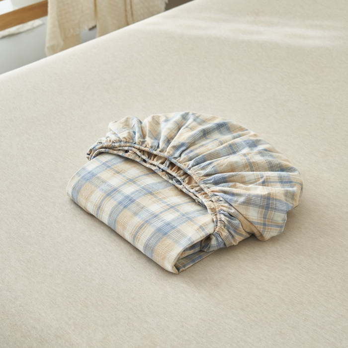 91家纺网 家纺一手货源 找家纺 早晨家纺 2025新款色织纯棉水洗棉床笠 云舒-咖