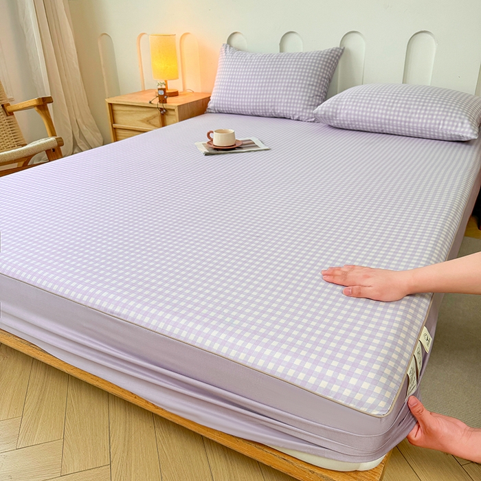 91家纺网 家纺一手货源 找家纺 笠裙家纺 2025新款进口凉感莱赛尔天丝床笠套三件套 美格紫