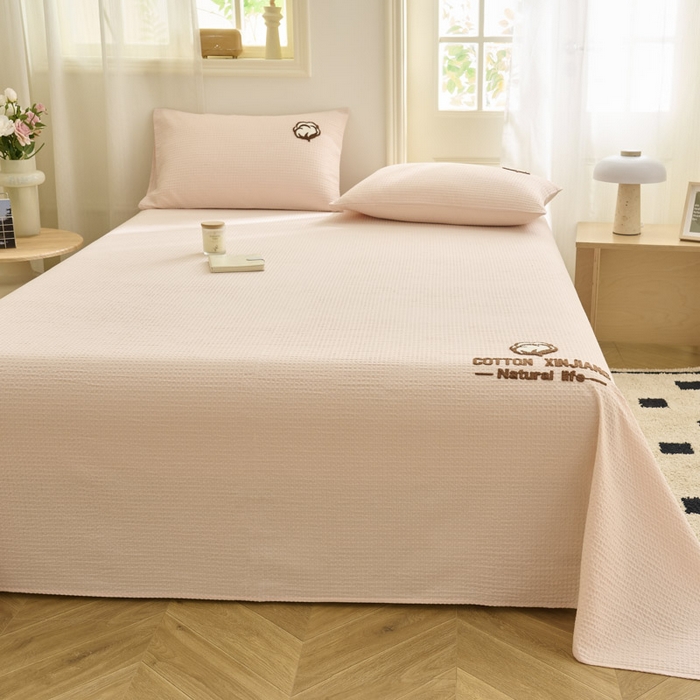 91家纺网 家纺一手货源 找家纺 早晨家纺 2025新款纯棉华夫格床单 纯棉华夫格床单-玉色