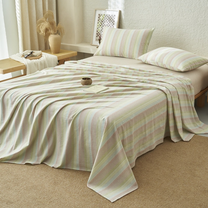 91家纺网 家纺一手货源 找家纺 早晨家纺 2025新款色织纯棉水洗棉床单 克鲁奇-绿