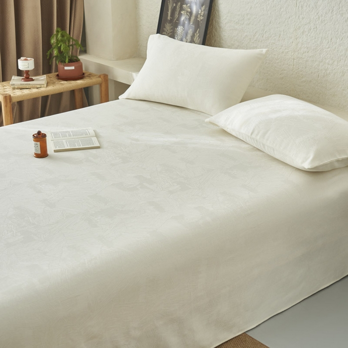 91家纺网 家纺一手货源 找家纺 早晨家纺 2025新款肌理纹纯棉提花床单 肌理纹床单-奶昔白