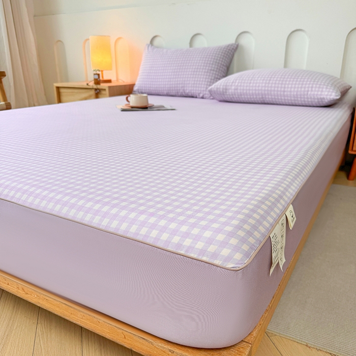 91家纺网 家纺一手货源 找家纺 笠裙家纺 2025新款进口凉感莱赛尔天丝床笠套三件套 美格紫