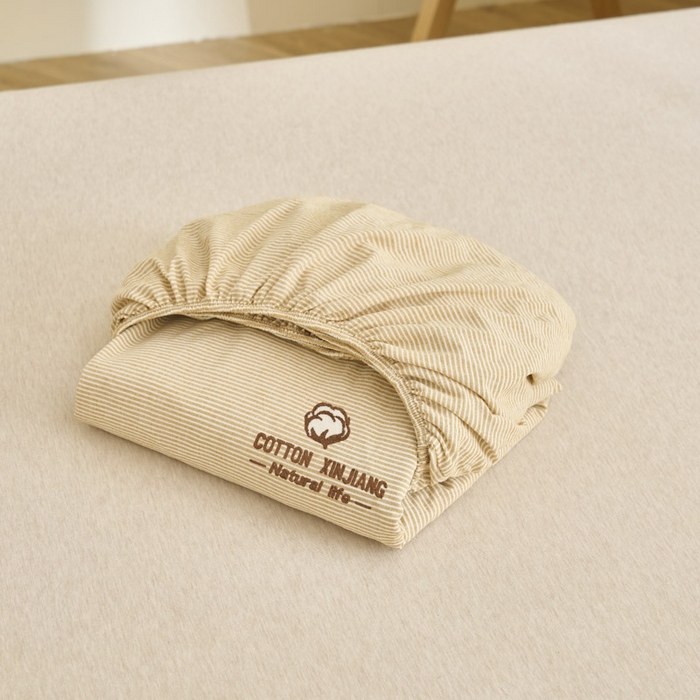 91家纺网 家纺一手货源 找家纺 早晨家纺 2025新款色织纯棉水洗棉毛巾绣床笠 流年床笠-姜黄