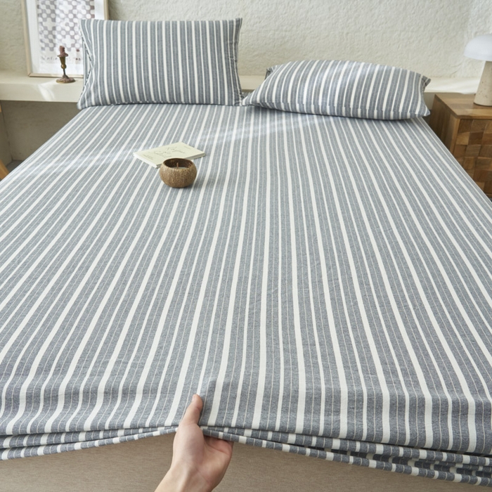 91家纺网 家纺一手货源 找家纺 早晨家纺 2025新款色织纯棉水洗棉床笠 雅诗-灰