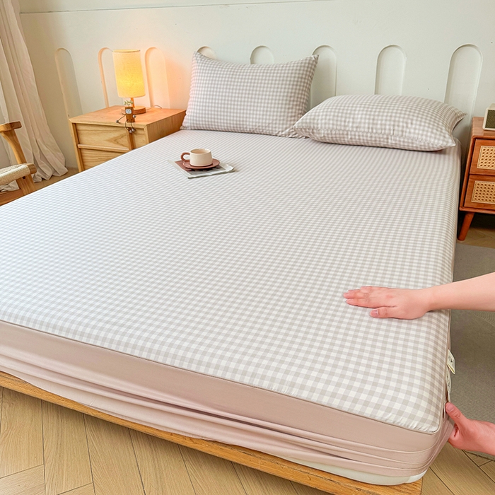 91家纺网 家纺一手货源 找家纺 笠裙家纺 2025新款进口凉感莱赛尔天丝床笠套三件套 美格咖