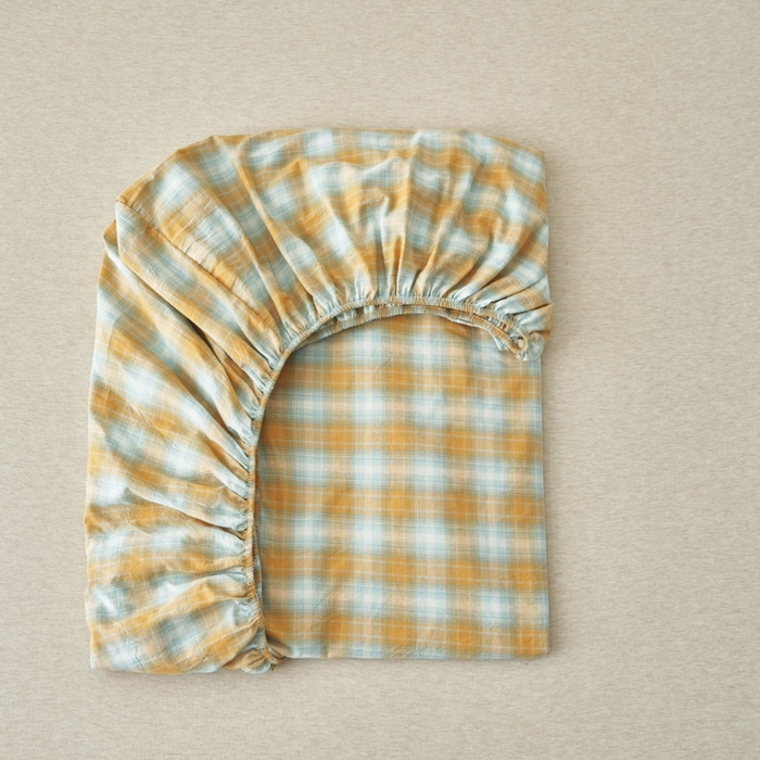 91家纺网 家纺一手货源 找家纺 早晨家纺 2025新款色织纯棉水洗棉床笠 沐夏-桔