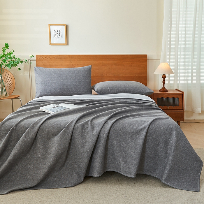 91家纺网 家纺一手货源 找家纺 义博家纺 2025新款纯棉老粗布床单 碳素灰