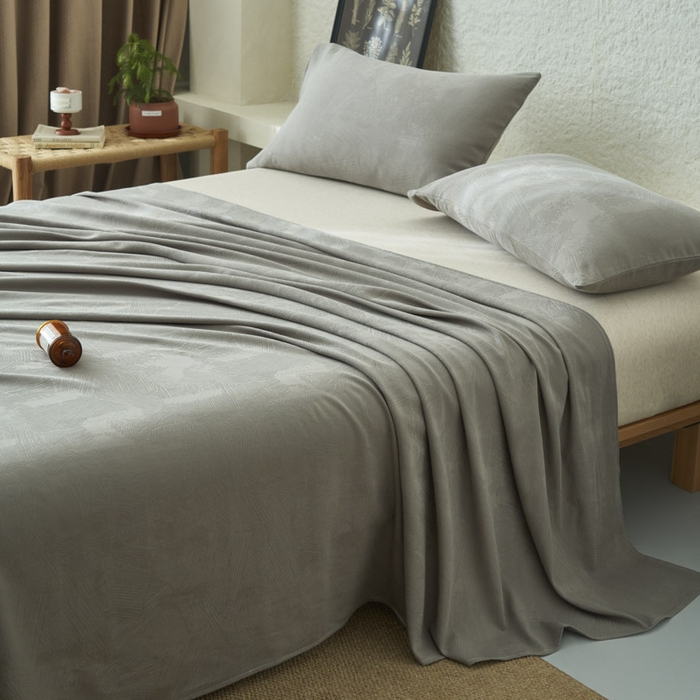 91家纺网 家纺一手货源 找家纺 早晨家纺 2025新款肌理纹纯棉提花床单 肌理纹床单-浅灰