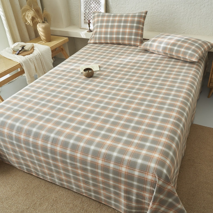 91家纺网 家纺一手货源 找家纺 早晨家纺 2025新款色织纯棉水洗棉床单 洛卡-灰