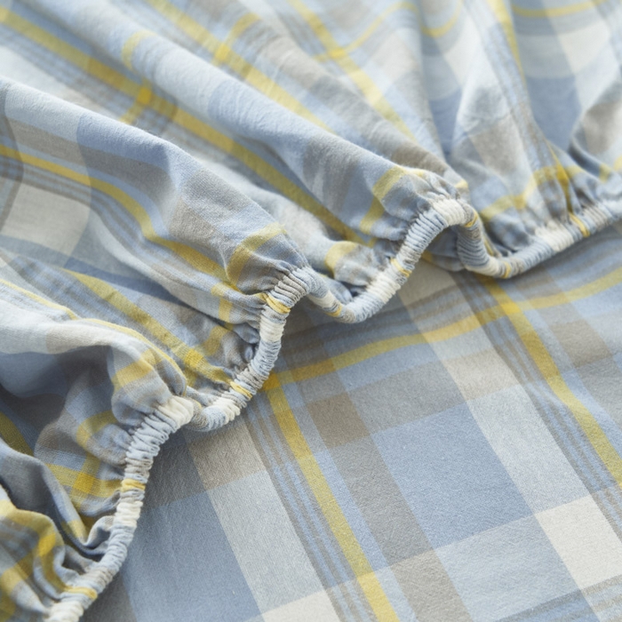 91家纺网 家纺一手货源 找家纺 早晨家纺 2025新款色织纯棉水洗棉床笠 简兮-蓝