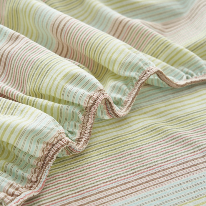 91家纺网 家纺一手货源 找家纺 早晨家纺 2025新款色织纯棉水洗棉床笠 克鲁奇-绿