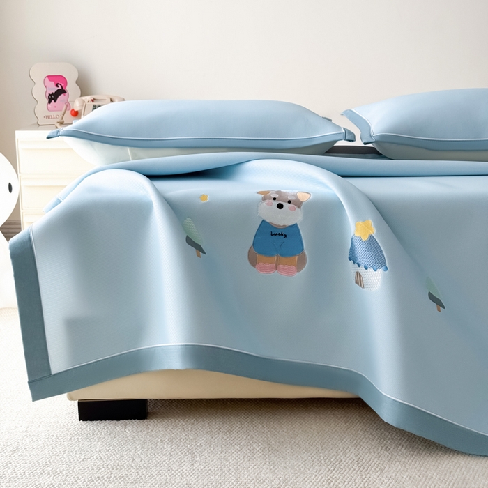 91家纺网 家纺一手货源 找家纺 九花鹿 2025新款凉感PE卡通冰丝席-凉席款 雪纳瑞