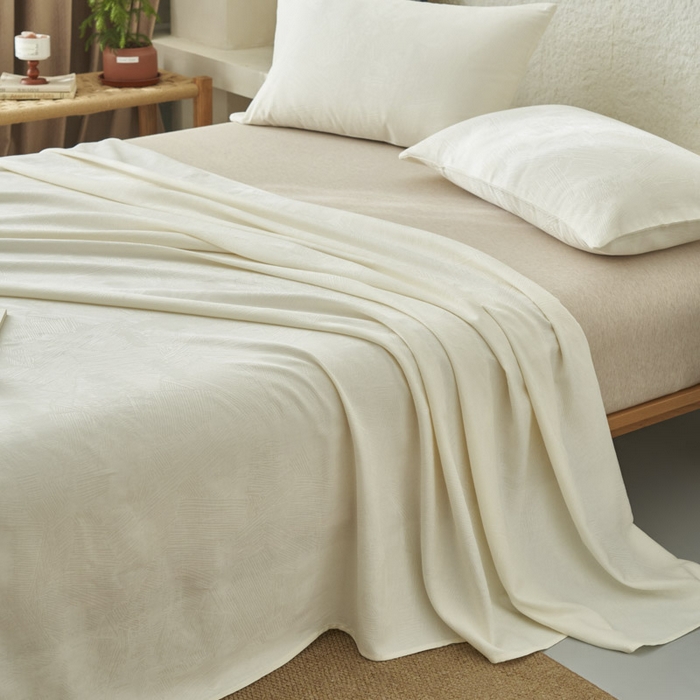 91家纺网 家纺一手货源 找家纺 早晨家纺 2025新款肌理纹纯棉提花床单 肌理纹床单-奶昔白