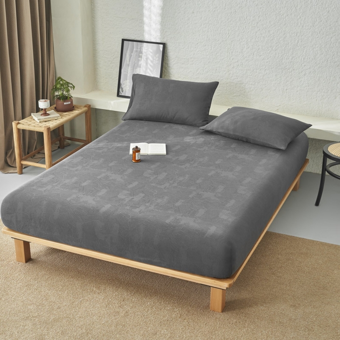 91家纺网 家纺一手货源 找家纺 早晨家纺 2025新款肌理纹纯棉提花床笠 肌理纹床笠-暗灰