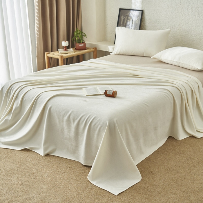 91家纺网 家纺一手货源 找家纺 早晨家纺 2025新款肌理纹纯棉提花床单 肌理纹床单-奶昔白