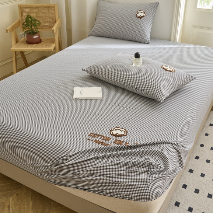 91家纺网 家纺一手货源 找家纺 早晨家纺 2025新款色织纯棉水洗棉毛巾绣床笠 星曜床笠-深灰