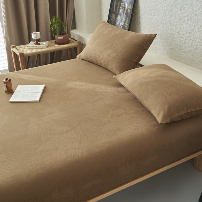 91家纺网 家纺一手货源 找家纺 早晨家纺 2025新款肌理纹纯棉提花床笠 肌理纹床笠-棕色