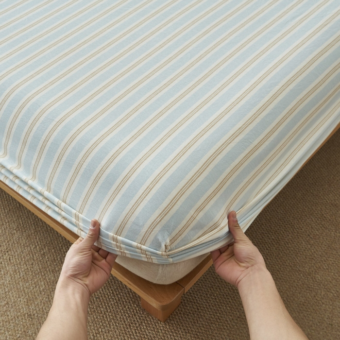 91家纺网 家纺一手货源 找家纺 早晨家纺 2025新款色织纯棉水洗棉床笠 科瑞-蓝