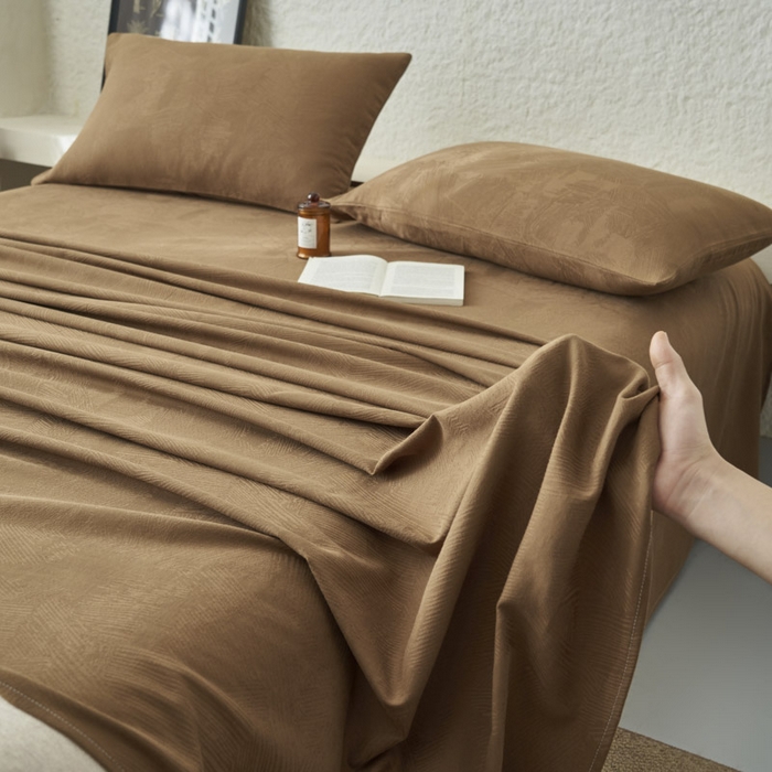 91家纺网 家纺一手货源 找家纺 早晨家纺 2025新款肌理纹纯棉提花床单 肌理纹床单-棕色