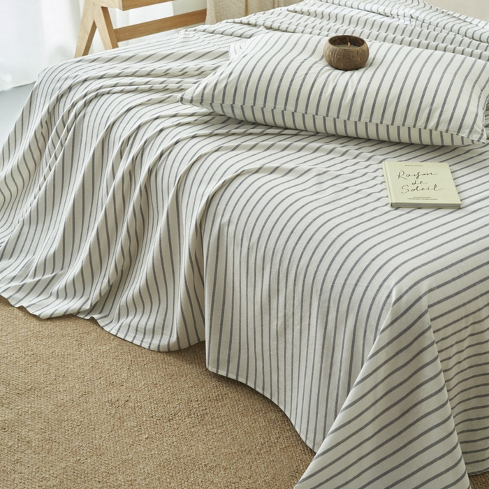 91家纺网 家纺一手货源 找家纺 早晨家纺 2025新款色织纯棉水洗棉床单 格律时尚-灰