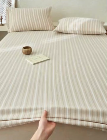 91家纺网 家纺一手货源 找家纺 早晨家纺 2025新款色织纯棉水洗棉床笠 雅诗-咖