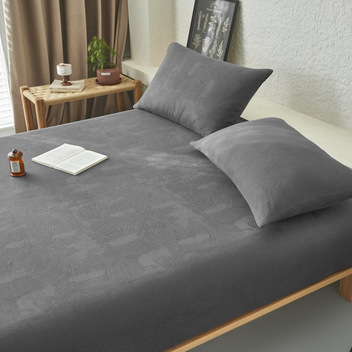 91家纺网 家纺一手货源 找家纺 早晨家纺 2025新款肌理纹纯棉提花床笠 肌理纹床笠-暗灰